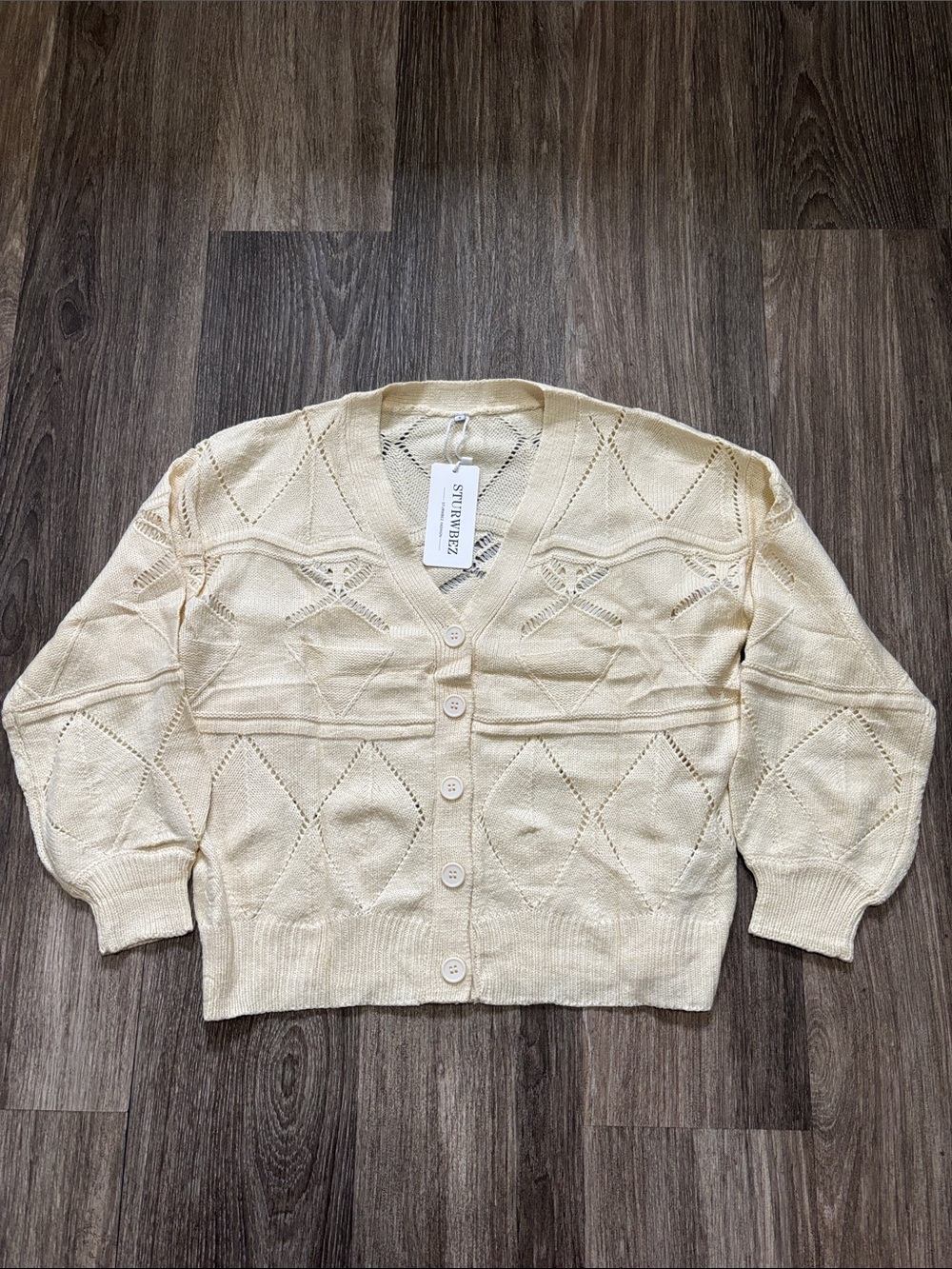 Cream Openwork Button-Front Cardigan